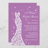 紫のレースのよう冬のブライダルシャワー招待 招待状 (正面/裏面)