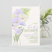 紫のワイルドフラワーの赤ちゃんシャワー 招待状 (スタンド正面)