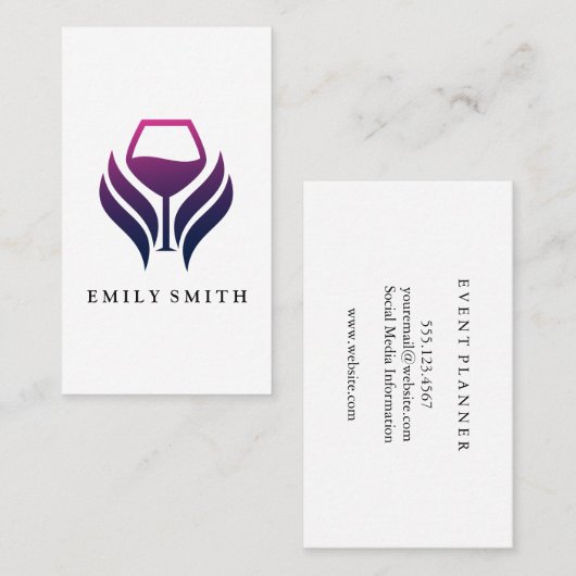 紫のワインロゴ | モダン 名刺 (正面/裏面)