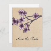紫のヴィンテージさくらんぼの花の保存日 案内ポストカード (正面/裏面)