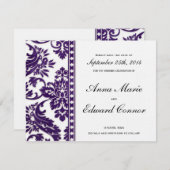 紫のヴィンテージダマスクレース日付を保存 セーブザデート (正面/裏面)