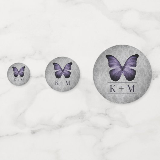 紫のヴィンテージバタフライダマスクの結婚式 コンフェッティ (正面)