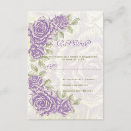 紫のヴィンテージバラ結婚式RSVP返信カード 出欠カード