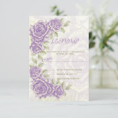 紫のヴィンテージバラ結婚式RSVP返信カード 出欠カード (スタンド正面)