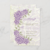 紫のヴィンテージバラ結婚式RSVP返信カード 出欠カード (正面/裏面)