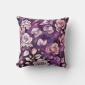紫のヴィンテージフローラの水彩屋外枕 クッション (正面)