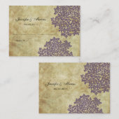 紫のヴィンテージフローラシーティングカード プレイスカード (正面/裏面)