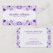 紫のヴィンテージフローラレースオンホワイト 名刺 (正面/裏面)