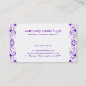 紫のヴィンテージフローラレースオンホワイト 名刺 (裏面)