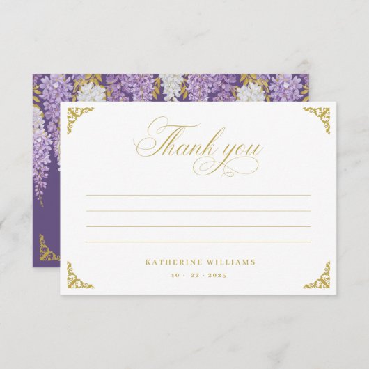 紫のヴィンテージブライダルシャワーサンキューカード サンキューカード (正面/裏面)