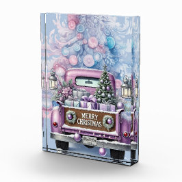 紫のヴィンテージ淡い色のトラックメリークリスマス フォトブロック