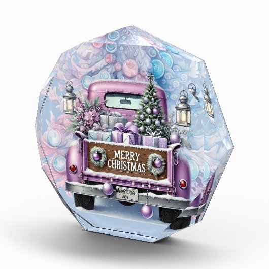 紫のヴィンテージ淡い色のトラックメリークリスマス フォトブロック (右)