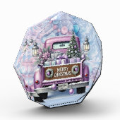 紫のヴィンテージ淡い色のトラックメリークリスマス フォトブロック (左)