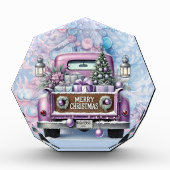 紫のヴィンテージ淡い色のトラックメリークリスマス フォトブロック (正面)