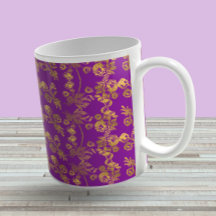 紫のヴィンテージ素朴な金ゴールドダマスク旋回パターン