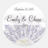 紫のヴィンテージ羽毛ファン結婚式用シール ラウンドシール (正面)