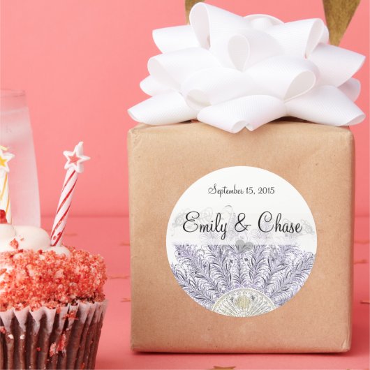 紫のヴィンテージ羽毛ファン結婚式用シール ラウンドシール (パーティー)