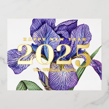 紫のヴィンテージ花ハッピーニューイヤー2025金ゴールド