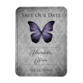 紫のヴィンテージ蝶ダマスク日付を保存 マグネット (縦)