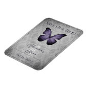 紫のヴィンテージ蝶ダマスク日付を保存 マグネット (左側)