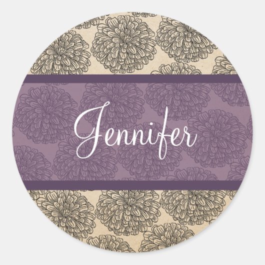 紫のヴィンテージ《植物》百日草シール ラウンドシール (正面)