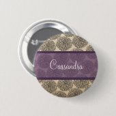 紫のヴィンテージ《植物》百日草ボタン 缶バッジ (正面&裏面)
