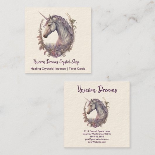 紫の一角獣と花 スクエア名刺 (正面/裏面)