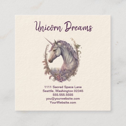 紫の一角獣と花 スクエア名刺 (裏面)