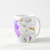 紫の一角花と金の王冠のマグカップ コーヒーマグカップ (正面右)