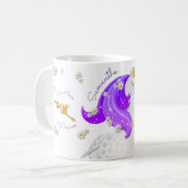 紫の一角花と金の王冠のマグカップ コーヒーマグカップ (正面左)