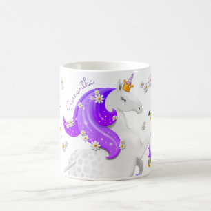 紫の一角花と金の王冠のマグカップ コーヒーマグカップ