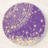 紫の上に金ゴールド星を魅了する曼荼羅 コースター (正面)