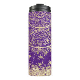 紫の上に金ゴールド星を魅了する曼荼羅 タンブラー