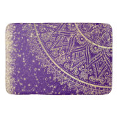 紫の上に金ゴールド星を魅了する曼荼羅 バスマット (正面)