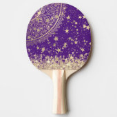 紫の上に金ゴールド星を魅了する曼荼羅 卓球ラケット (正面)