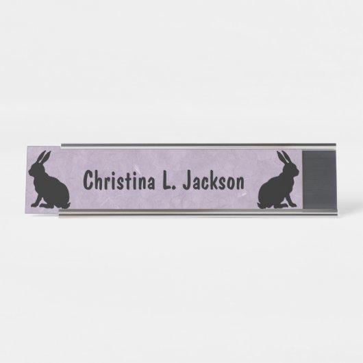 紫の上のシルエットに座る黒いウサギたち|過去記事 デスクネームプレート (正面)
