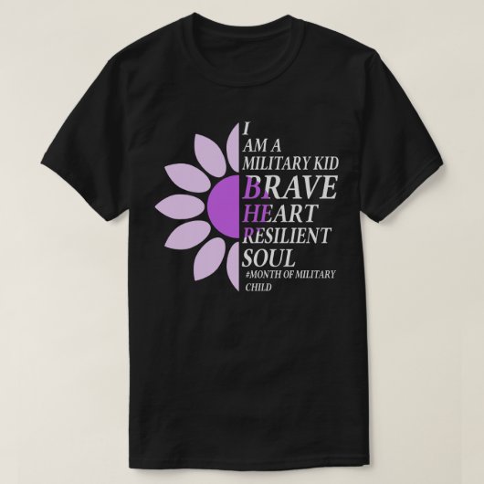 紫の上の月の軍隊の子供の認識度花 Tシャツ (デザイン正面)