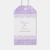 紫の上の白いレースあなた感謝していの結婚式の引き出物ラベル ギフトタグ (正面)