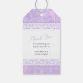 紫の上の白いレースあなた感謝していの結婚式の引き出物ラベル ギフトタグ (裏面)