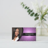 紫の上の白い緩和曲線のカスタム番号の写真 名刺 (スタンド正面)