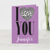 紫の上の白と黒ストライプののハート シーズンカード (正面)