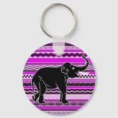 紫の上の若い象のシルエットパターン(の模様が)ある キーホルダー (正面)