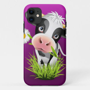 紫の上の草の中の可愛いホルスタイン種の牛 iPhone 11 ケース