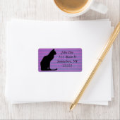 紫の上の黒猫シルエットストライプ ラベル (インサイチュ)