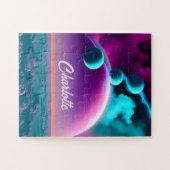 紫の不思議の宇宙の宇宙惑星 ジグソーパズル (横)