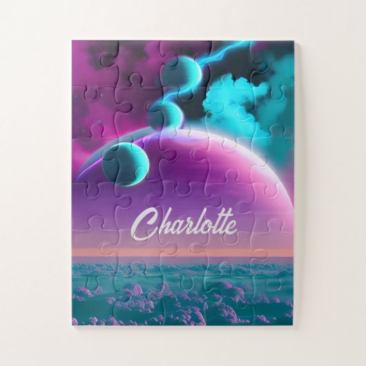 紫の不思議の宇宙の宇宙惑星 ジグソーパズル (縦)