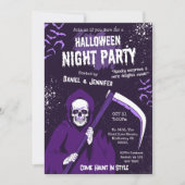紫の不気味なハロウィン・リーパー・ナイト・パーティー 招待状 (正面)