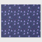 紫の不気味フクロウ模様のハロウィーンの夜 ラッピングペーパー (フラット)