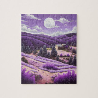 紫の丘に囲まれた抽象芸術の草原 ジグソーパズル
