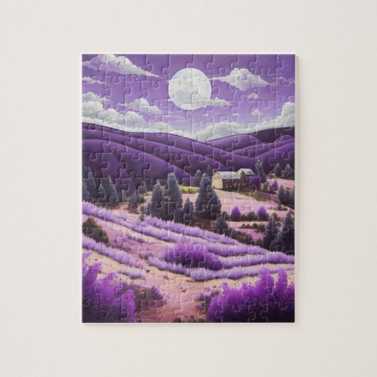 紫の丘に囲まれた抽象芸術の草原 ジグソーパズル (縦)